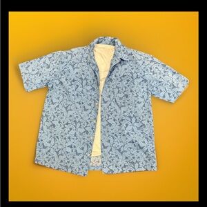 Eddie Bauer Blue Floral Hawaiian Shirt Size Tall Large